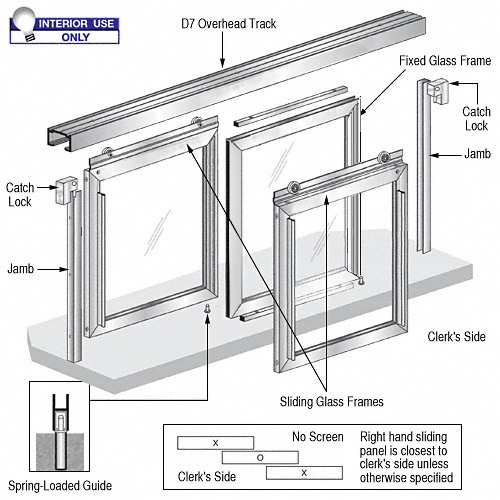 Horizontal Sliding Arlene Model Pass-Thru Assembly with D7 Header / No Screen Satin Anodized