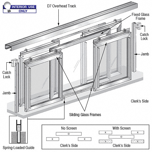 Horizontal Sliding Fawn Model Pass-Thru Assembly with D7 Header & Screens Satin Anodized