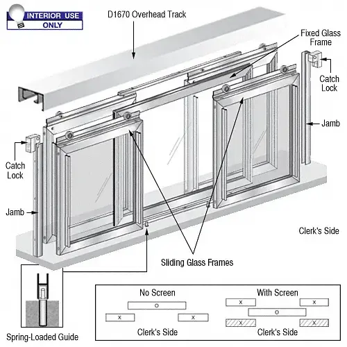 Horizontal Sliding Fawn Model Pass-Thru Assembly with D1670 Header & Screen Satin Anodized