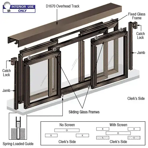 Horizontal Sliding Fawn Model Pass-Thru Assembly with D1670 Header & Screens Black Bronze Anodized