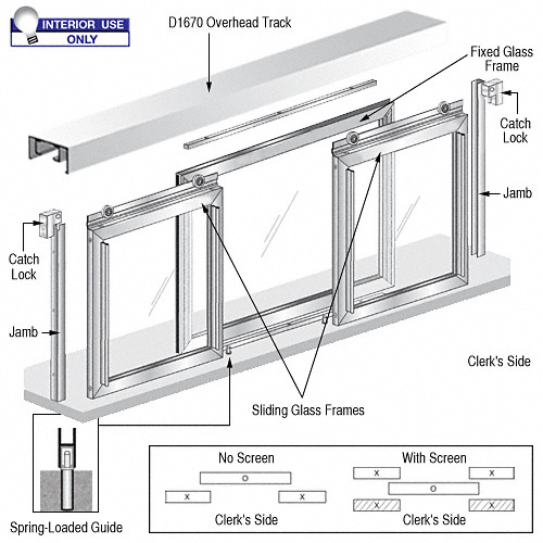 Horizontal Sliding Fawn Model Pass-Thru Assembly with D1670 Header and No Screens Satin Anodized