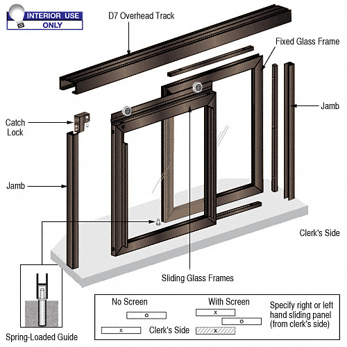 Horizontal Sliding Florence Model Pass-Thru Assembly With D7 Header / No Screen Black Bronze Anodized