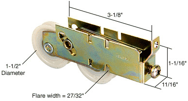 CRL D1738 1-1/2" Tandem Nylon Sliding Glass Door Roller with 11/16" Wide Housing