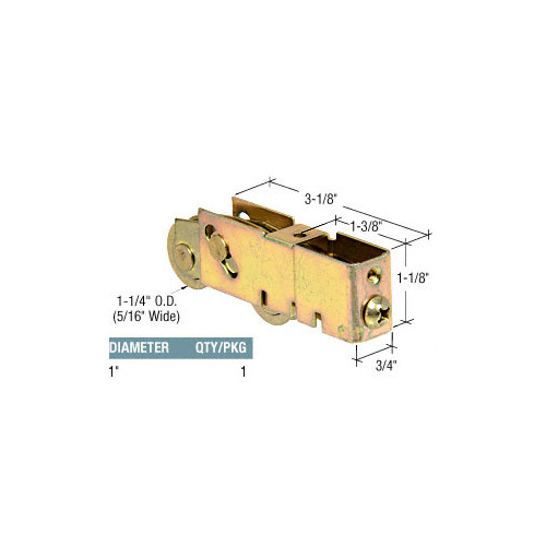 1-1/4" Tandem Steel Ball Bearing Sliding Glass Door Roller with 3/4" Wide Housing