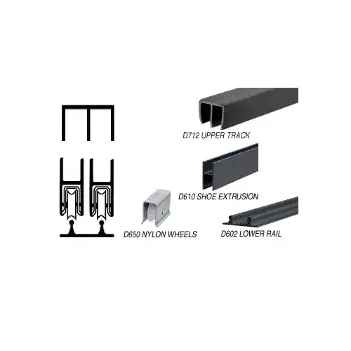 Flat Black Track Assembly with Plastic Upper and Aluminum Lower Track with Nylon Wheels 144" Stock Length