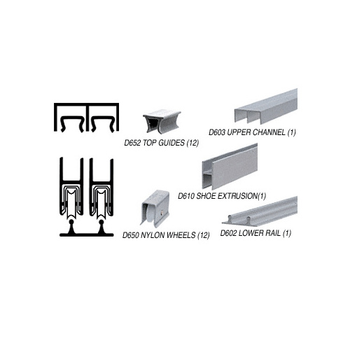 Satin Anodized Track Assembly D603 Upper and D602 Lower Track with Nylon Wheels 144" Stock Length