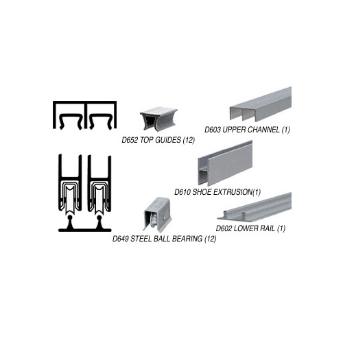 Satin Anodized Track Assembly D603 Upper and D602 Lower Track With Steel Ball-Bearing Wheels 144" Stock Length