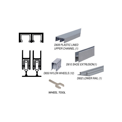 Satin Anodized Track Assembly D609 Upper and D602 Lower Track with Nylon Wheels 144" Stock Length