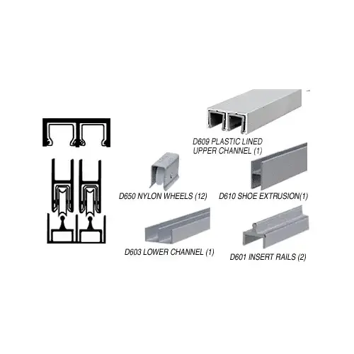 Satin Anodized Deluxe Track Assembly With D609 Upper and D603 Lower Track - Nylon Wheels  36" Stock Length
