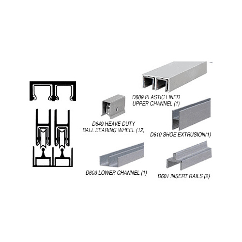 Satin Anodized Deluxe Track Assembly With D609 Upper and D603 Lower Track - Steel Ball-Bearing Wheels 144" Stock Length