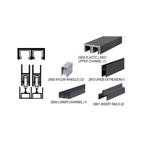 Flat Black Deluxe Track Assembly With D609 Upper and D603 Lower Track - Nylon Wheels 144" Stock Length