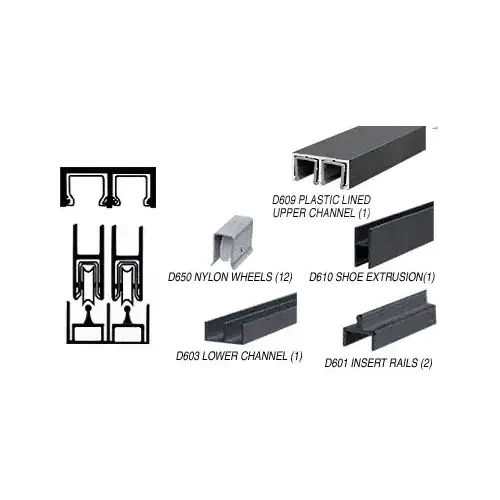 Flat Black Deluxe Track Assembly With D609 Upper and D603 Lower Track - Nylon Wheels 144" Stock Length