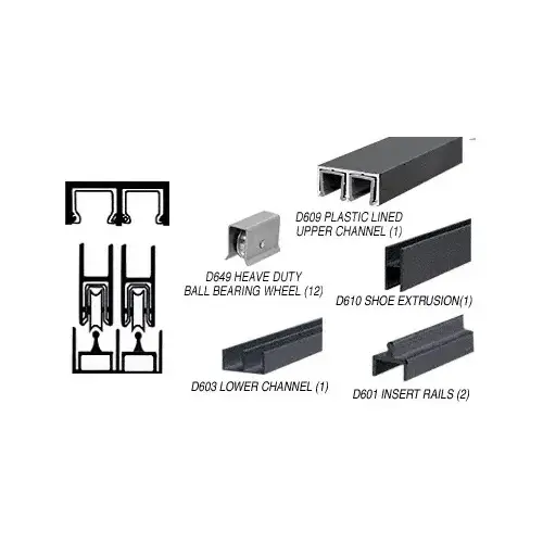 Flat Black Deluxe Track Assembly With D609 Upper and D603 Lower Track - Steel Ball-Bearing Wheels 144" Stock Length