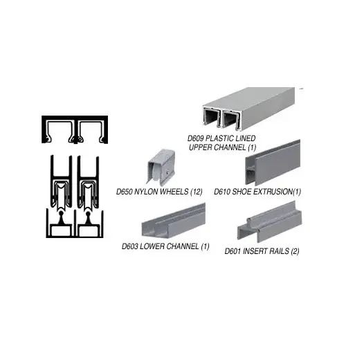 Brushed Nickel Deluxe Track Assembly D609 Upper and D603 Lower Track with Nylon Wheels 144" Stock Length