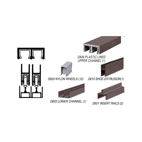 Dark Bronze Deluxe Track Assembly With D609 Upper and D603 Lower Track - Nylon Wheels 144" Stock Length