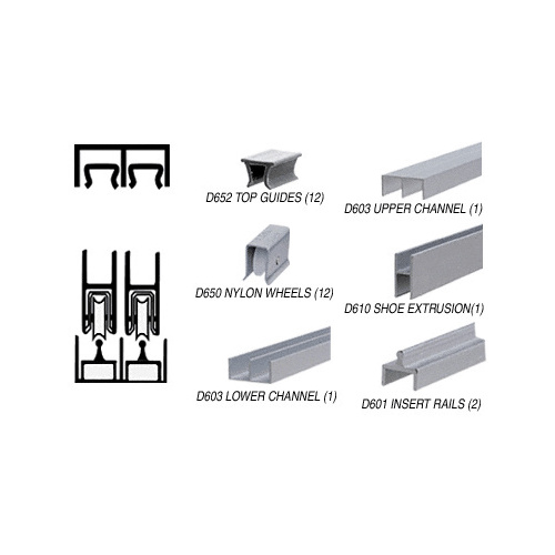 CRL D2301A Satin Anodized Deluxe Track Assembly D603 Upper and D601 Rail with Nylon Wheels 144" Stock Length