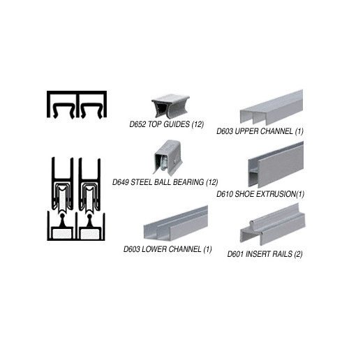 Satin Anodized Deluxe Track Assembly D603 Upper and D601 Rail with Steel Ball Bearing Wheels 144" Stock Length