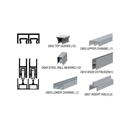 Satin Anodized Deluxe Track Assembly D603 Upper and D601 Rail with Steel Ball Bearing Wheels 144" Stock Length