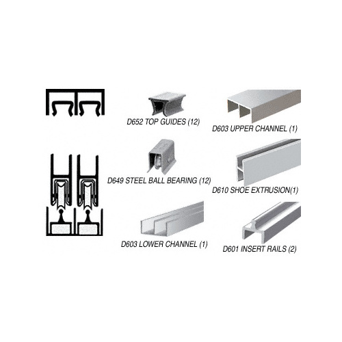 Brite Anodized Deluxe Track Assembly D603 Upper and D601 Rail with Steel Ball Bearing Wheels 144" Stock Length