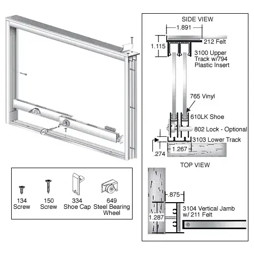 CRL D3276A Satin Anodized Wood End Showcase Track Assembly With Flat Rear Track