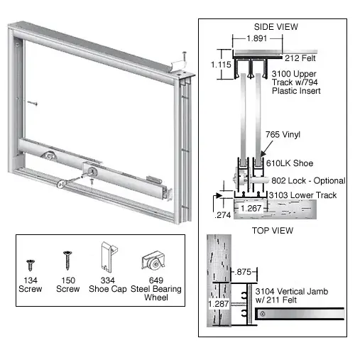 Brite Anodized Wood End Showcase Track Assembly With Flat Rear Track