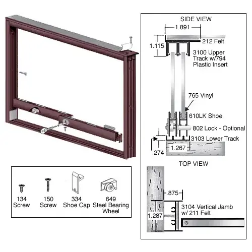Dark Bronze Wood End Showcase Track Assembly With Flat Rear Track