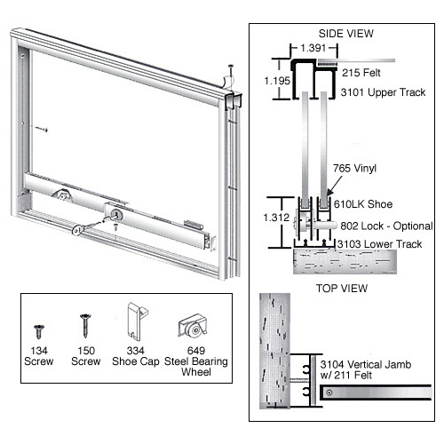 CRL D3278A Satin Anodized Wood End Showcase Track Assembly With Radius Rear Track