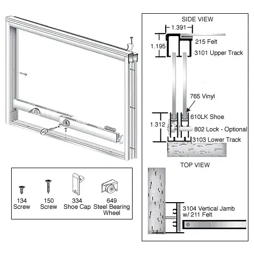 Brite Anodized Wood End Showcase Track Assembly With Radius Rear Track