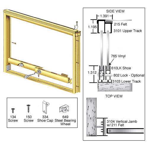 Brite Gold Anodized Wood End Showcase Track Assembly With Radius Rear Track