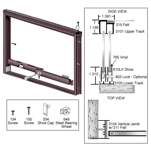 CRL D3278DU Duranodic Bronze Wood End Showcase Track Assembly With Radius Rear Track