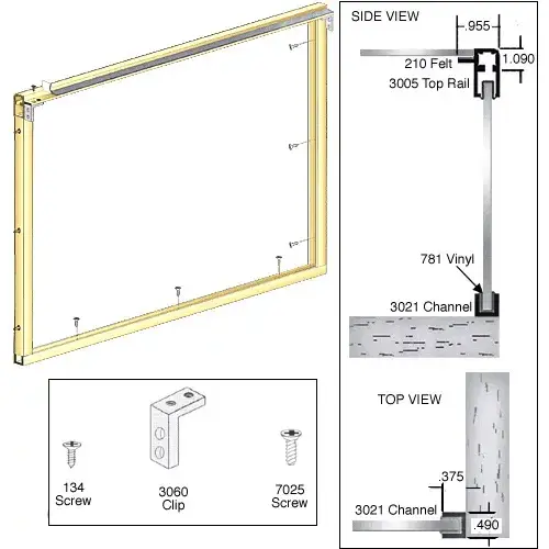 Brite Gold Anodized Wood End Showcase Radius Profile Front Assembly