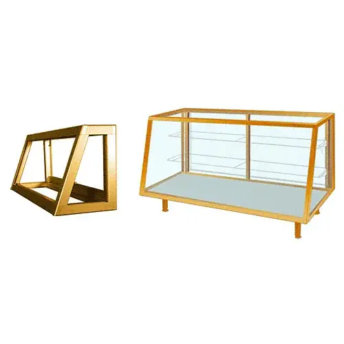 Gold Anodized Custom Size Newport Slant Front Showcase Frame