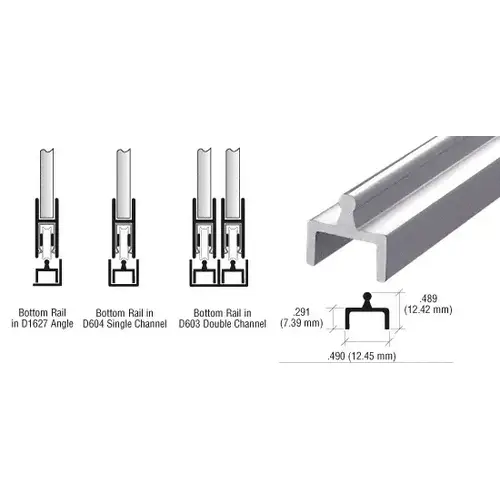 Brite Anodized Aluminum Single Bottom Rail  84" Stock Length - pack of 25