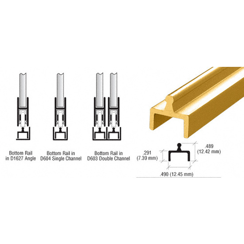Brite Gold Anodized Aluminum Single Bottom Rail 144" Stock Length