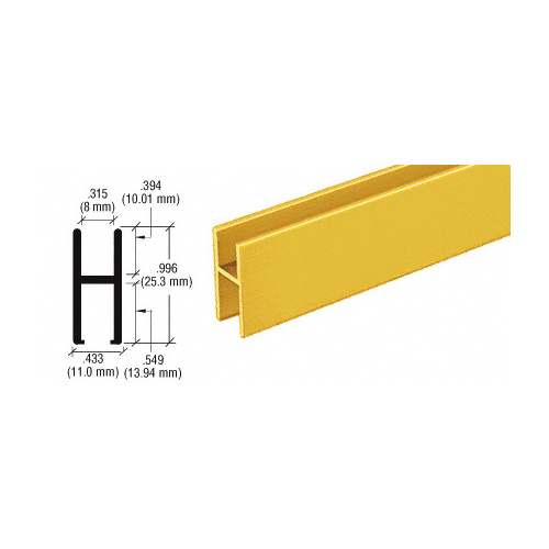 Brite Gold Anodized Aluminum 'H' Bar for Use on All CRL Track Assemblies 144" Stock Length