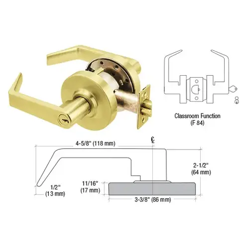 Polished Brass Grade 1 Classroom Lever Locksets - 7-Pin SFIC