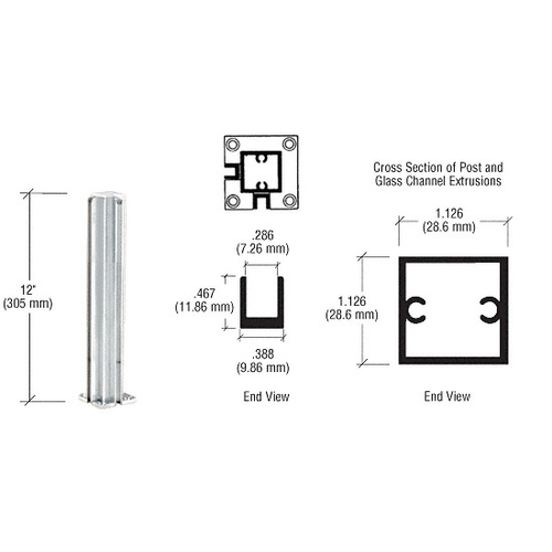 Satin Anodized 12" Corner Design Series Partition Post