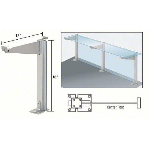Satin Anodized 18" High Center Design Series Partition Post with a 12" Deep Top Shelf