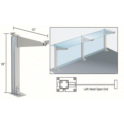 CRL D995ALH0E Satin Anodized 18" High Left Hand Open End Design Series Partition Post with 12" Deep Top Shelf