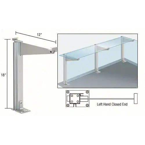 CRL D995ALHCE Satin Anodized 18" High Left Hand Closed End Design Series Partition Post with 12" Deep Top Shelf