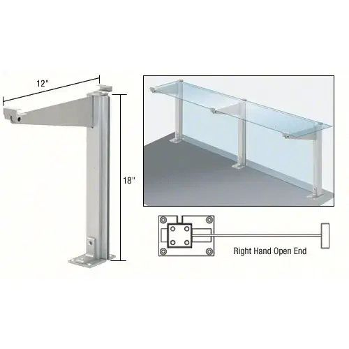 CRL D995ARH0E Satin Anodized 18" High Right Hand Open End Design Series Partition Post with 12" Deep Top Shelf