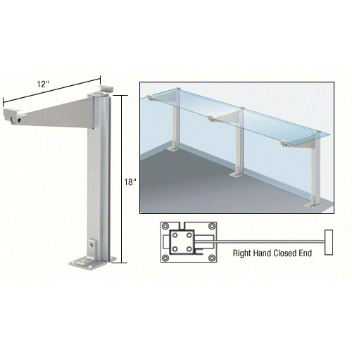 Satin Anodized 18" High Right Hand Closed End Design Series Partition Post with 12" Deep Top Shelf