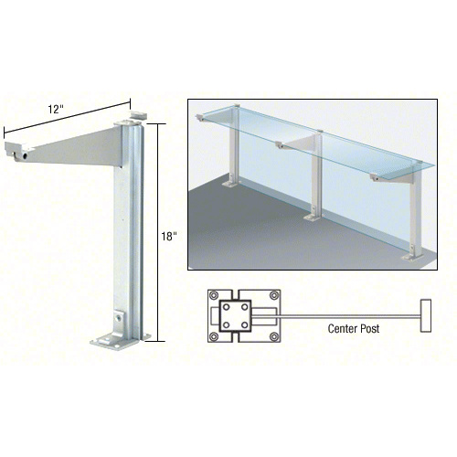 Brite Anodized 18" High Center Design Series Partition Post with 12" Deep Top Shelf