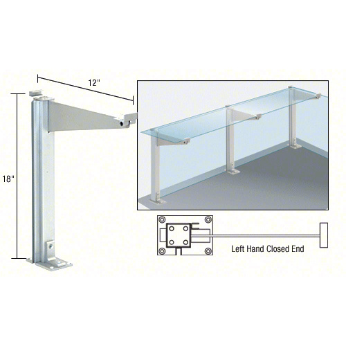 Brite Anodized 18" High Left Hand Closed End Design Series Partition Post with 12" Deep Top Shelf