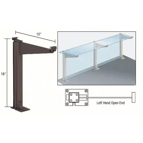 Duranodic Bronze 18" High Left Hand Open End Design Series Partition Post with 12" Deep Top Shelf