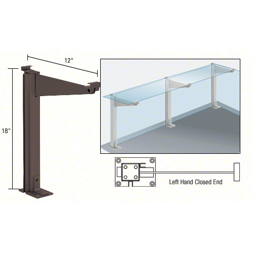 Duranodic Bronze 18" High Left Hand Closed End Design Series Partition Post with 12" Deep Top Shelf