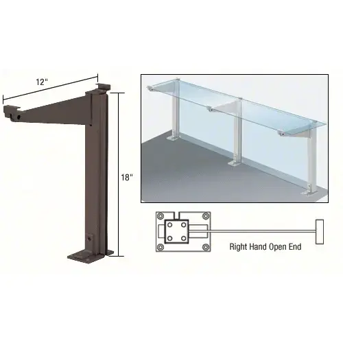 Duranodic Bronze 18" High Right Hand Open End Design Series Partition Post with 12" Deep Top Shelf