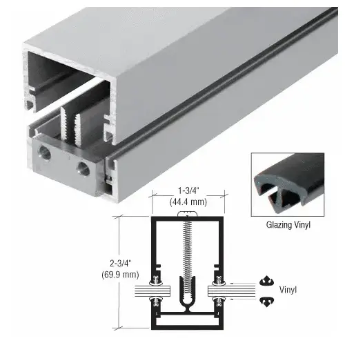 CRL-U.S. Aluminum DB47411 Clear Anodized Deep Division Bar with Vinyl 1-3/4" x 2-3/4" - 24 ft