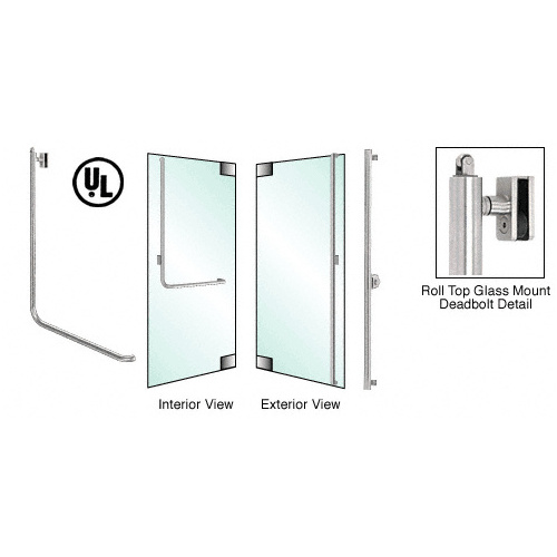 Brushed Stainless Left Hand Swing Roll Top Glass Mount Keyed Cylinder Ext. "F" Top Securing Deadbolt Exterior Handle