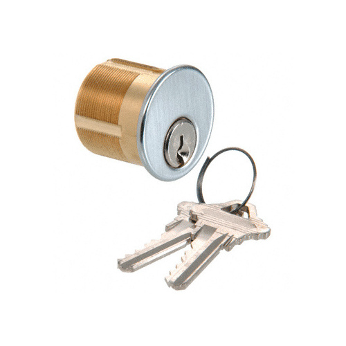 Satin Chrome Single Mortise 1-1/8" Long Cylinder with 'C' Keyway and Keyed Randomly